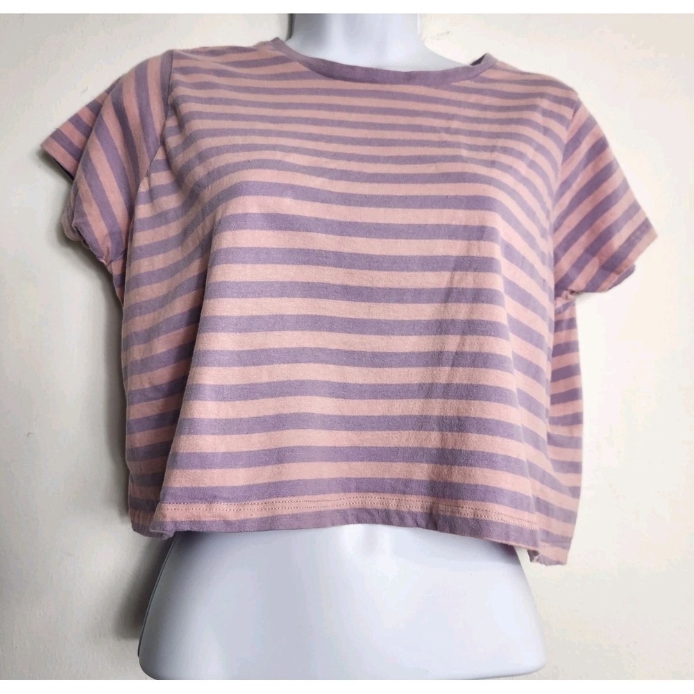Hot Topic Pink Purple Striped Crop Top Boxy Tee Sz Small Grunge Y2K Soft Girl